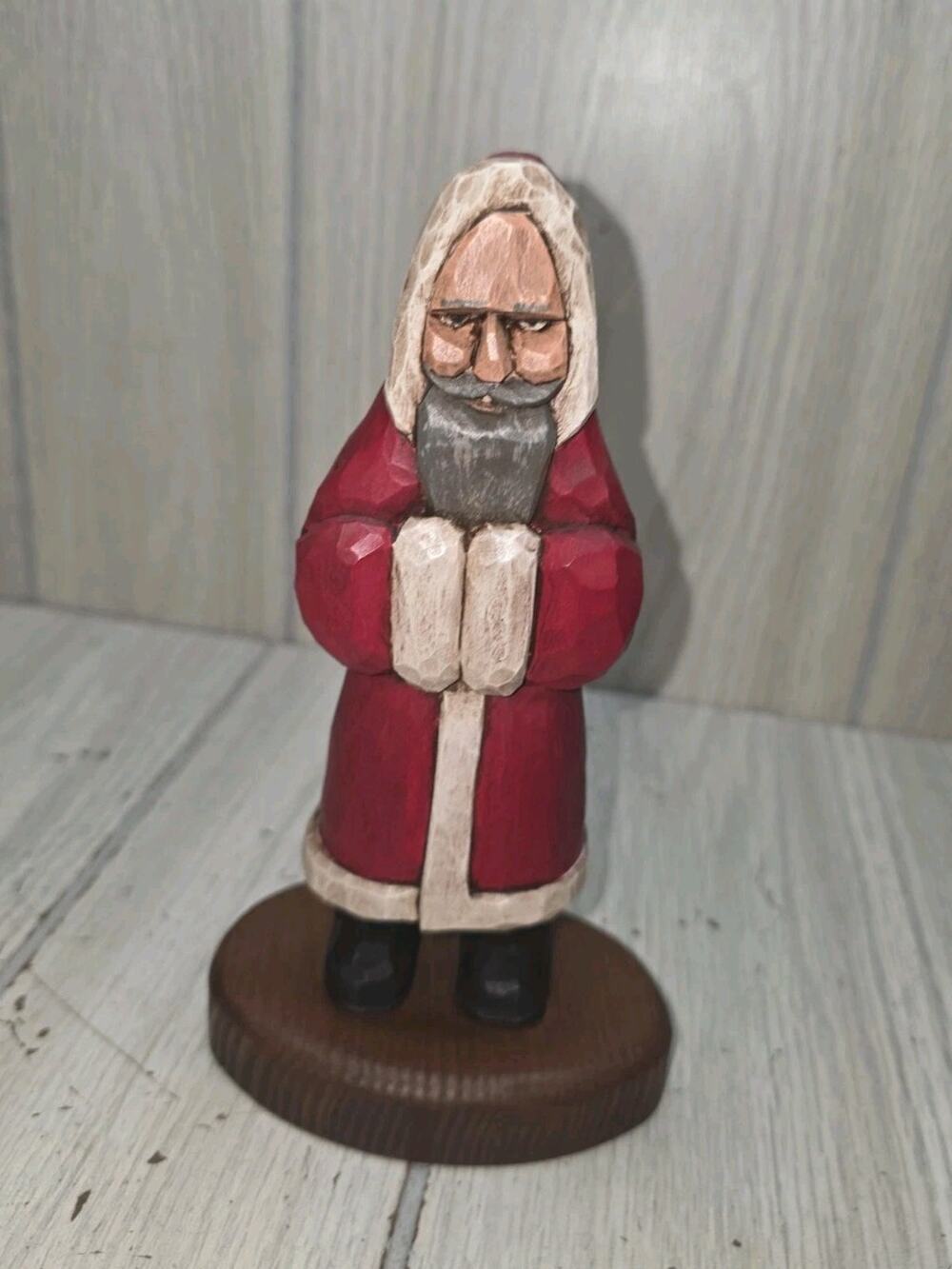 Vintage 96 Hand Carved Old World Santa Signed MP Christmas Holiday Folk Art Boho